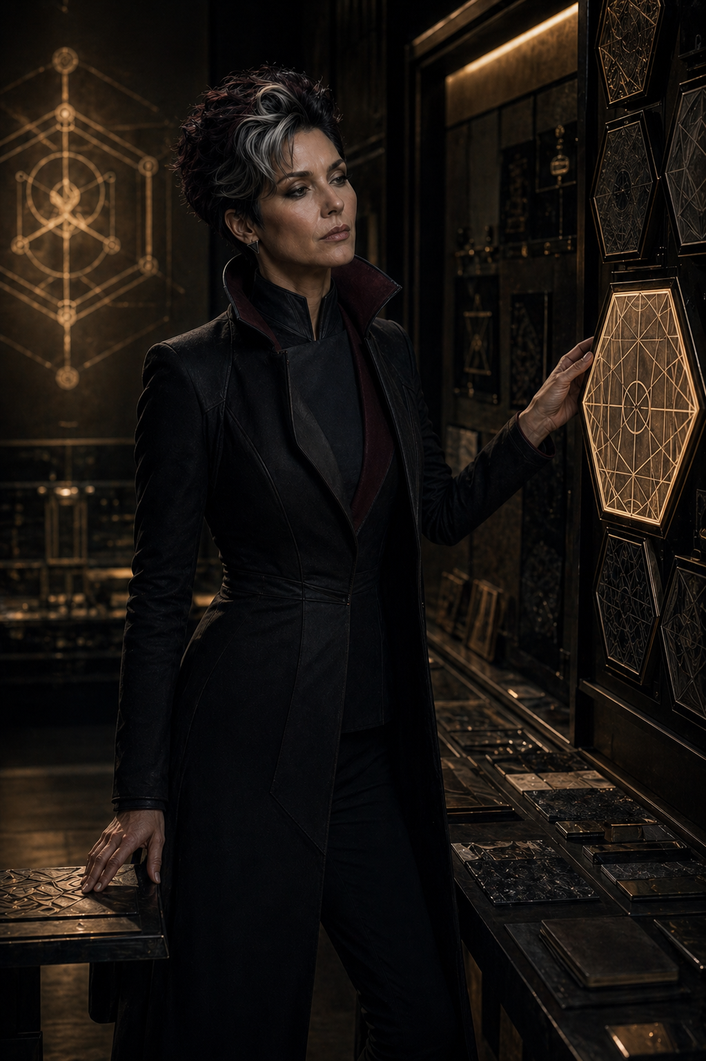 Hexwoman in a more relaxed design-studio portrait